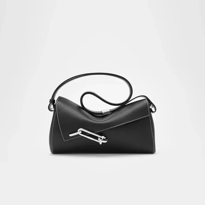 Helviora® | Schwarze Schultertasche mit asymmetrischem Verschluss