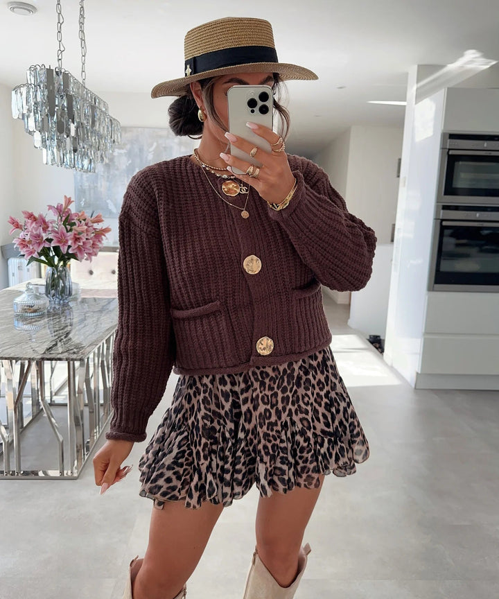 Cozy Chic Damen Strickjacke mit Knöpfen und Taschen
