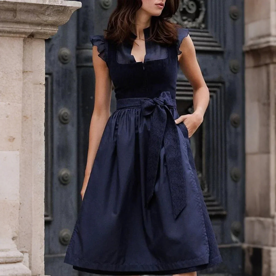 Damen Dirndl Mit Schürze Marineblau