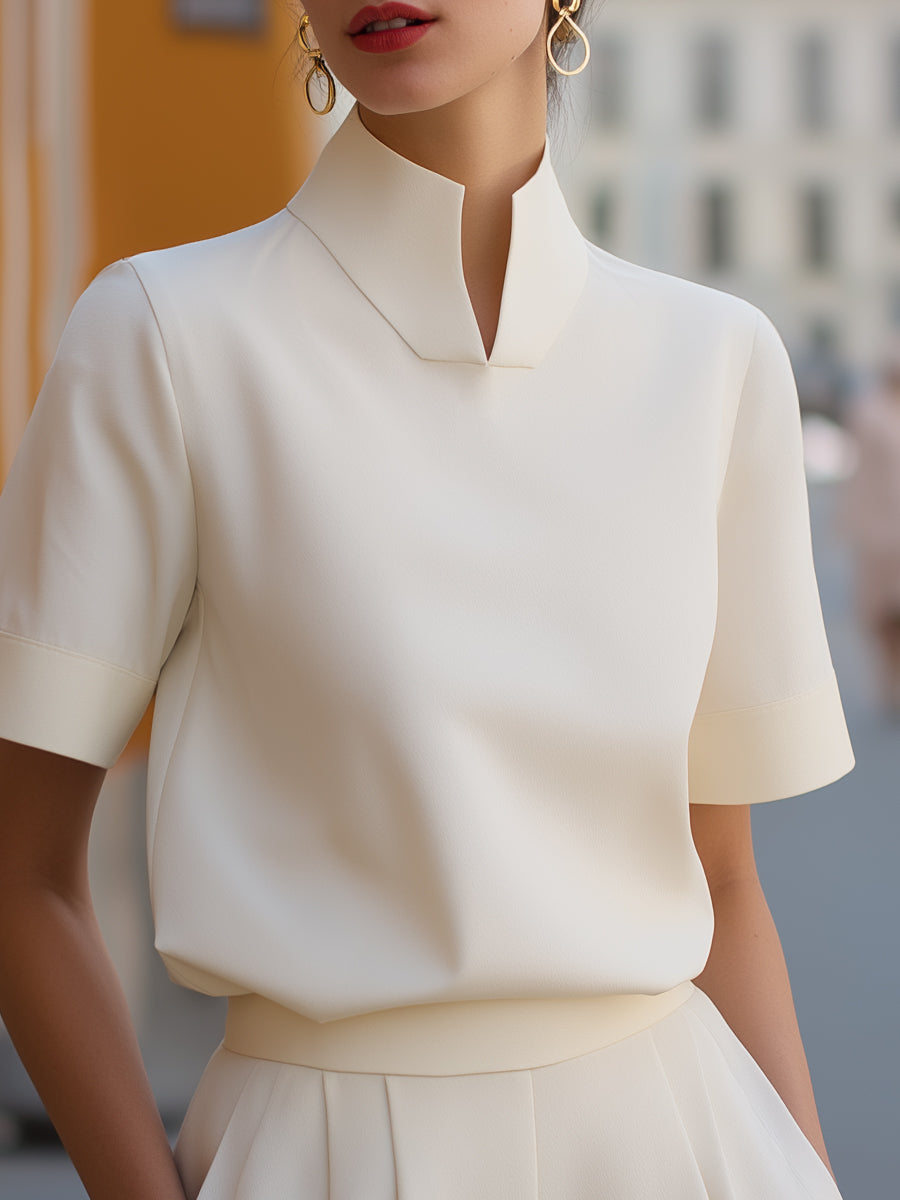 Damen Stehkragen Minimalistische Strukturierte Bluse
