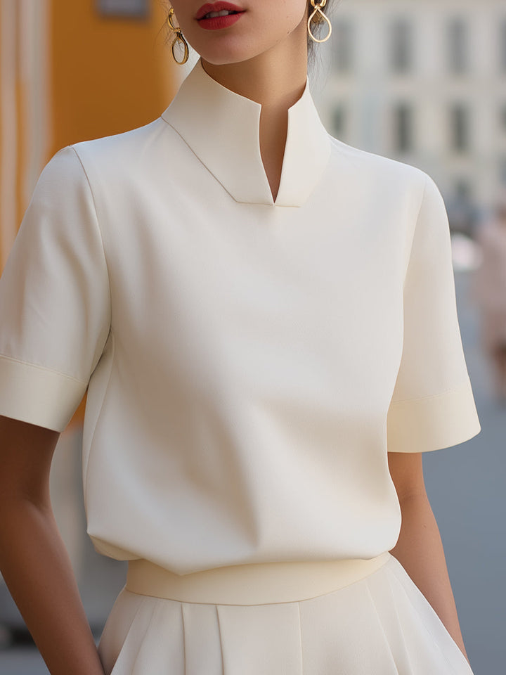 Damen Stehkragen Minimalistische Strukturierte Bluse
