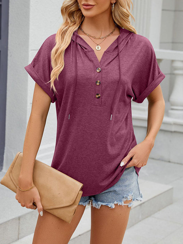 Damen Hoodie Bluse Mit Knopfleiste In Unifarbe