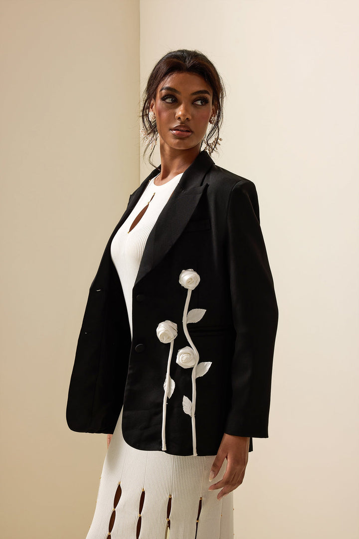 Floral Kontrast Langarm Blazer Jacke