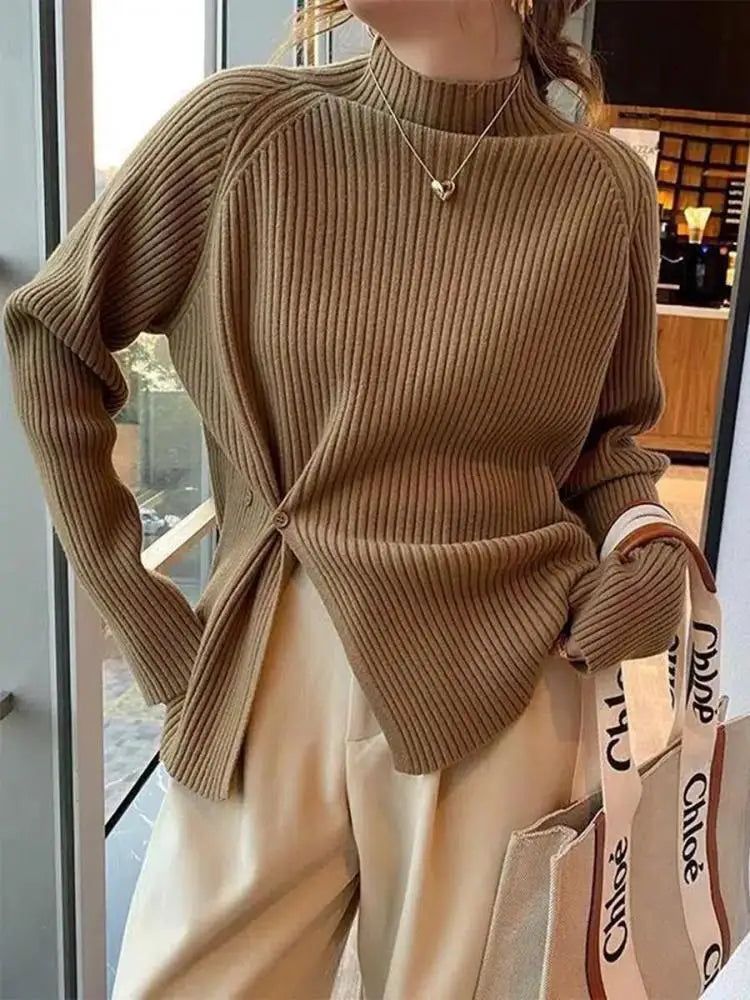 Damen Strick Rollkragen Slim Fit Pullover