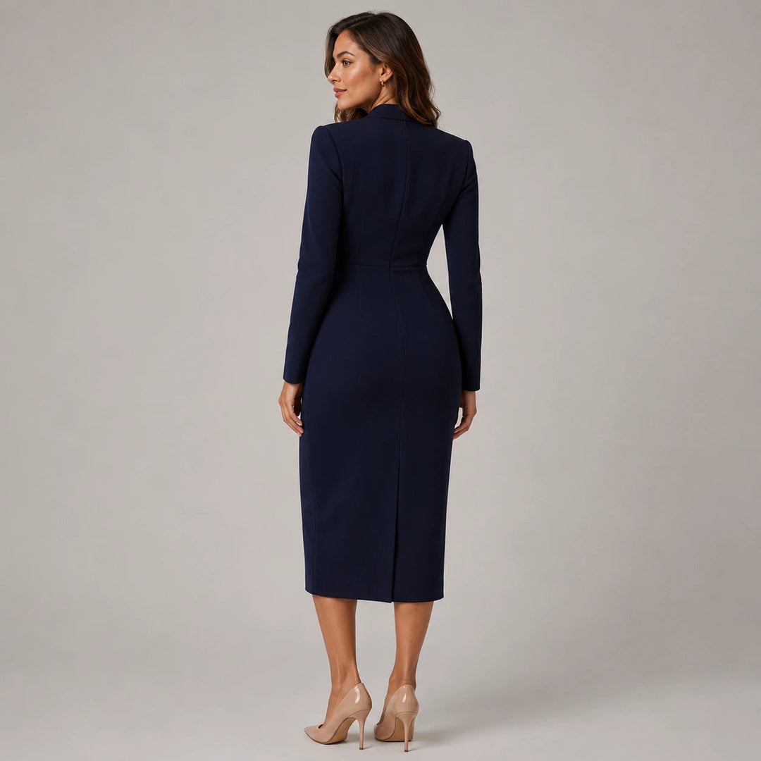 Damen V-Ausschnitt Langarm Wickel-Midikleid Maßgeschneidert Formal