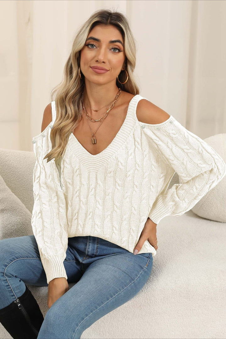 Damenpullover im Off-Shoulder-Stil mit langen Ärmeln und weichem Fall