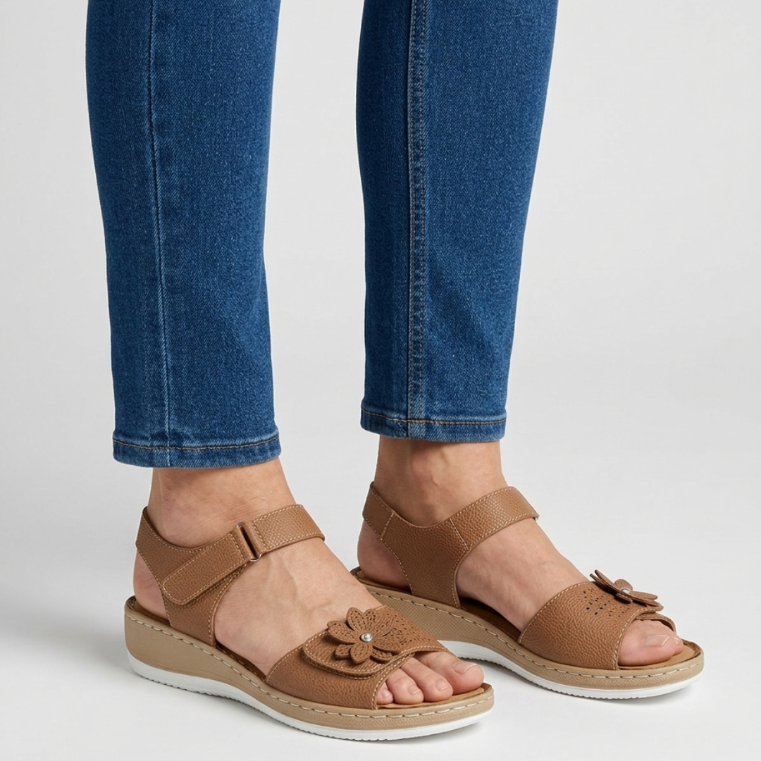 Damen Sandalen mit Blumenmuster und hohem Tragekomfort