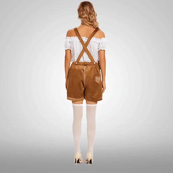 Damen bestickte Samt-Latzshorts in Bronze