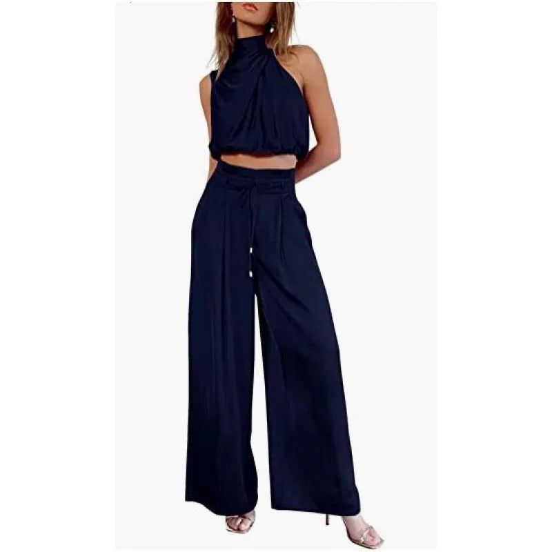 Damen Seiden-Plissee-Hosen-Set für Sommeranlässe
