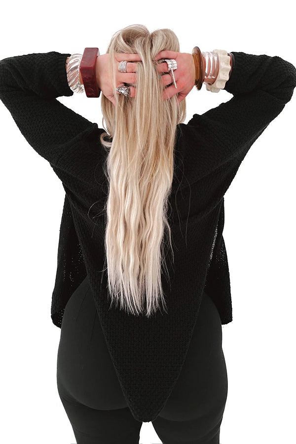 Gemütliche Strick-Mid-Length-Strickjacke mit langen Ärmeln