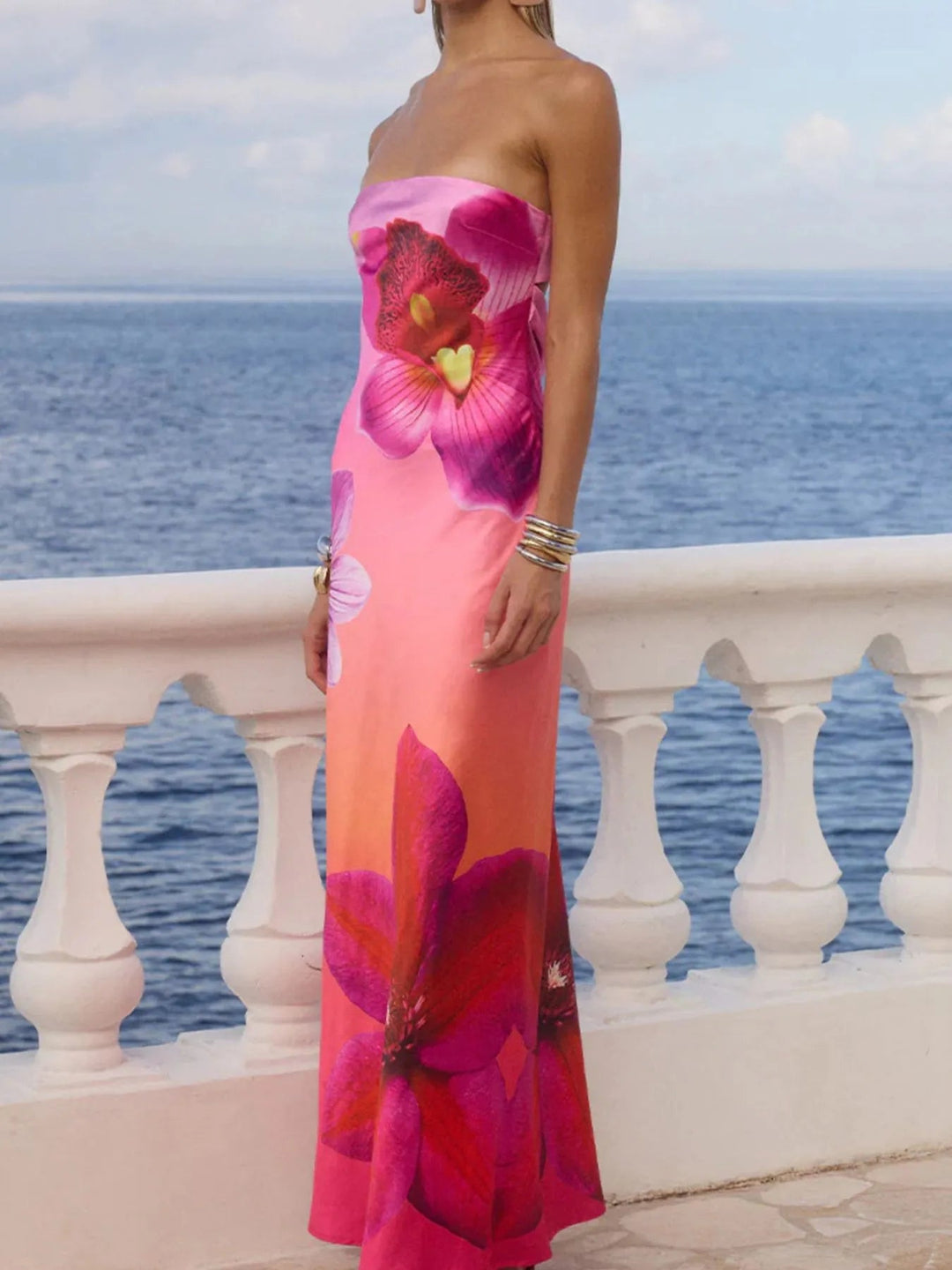 Bedrucktes Maxikleid aus Polyester mit Schlauchdesign
