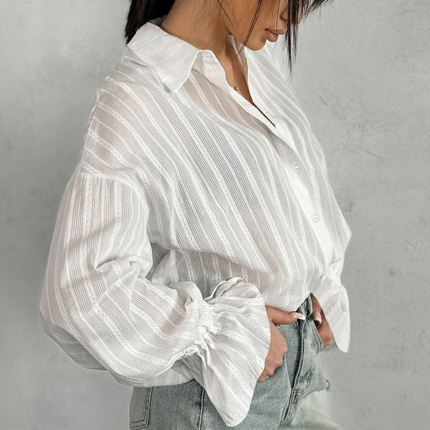Gestreifte Bluse mit gebundenen Manschetten für Damen