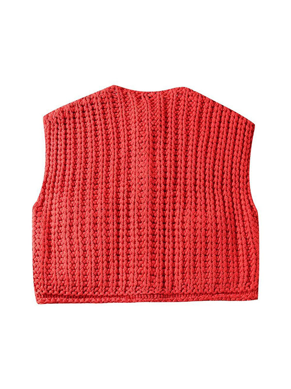 Nahaufnahme der Strickstruktur des ärmellosen Damen Cardigans