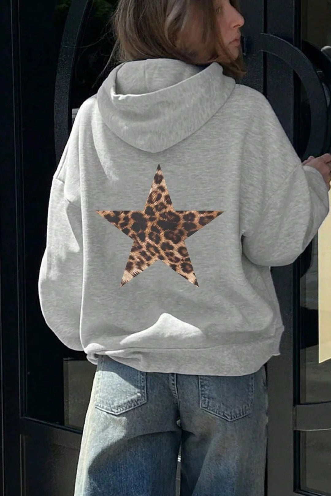Damen Pullover Hoodie mit Kapuze und Sternmotiv im Casual-Look