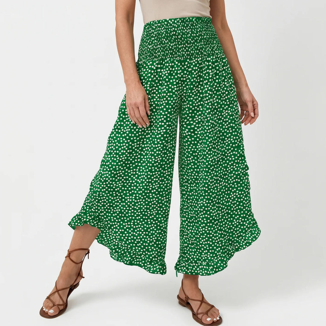 Damen Weite Hose mit Fließendem Stoff und Punktmuster