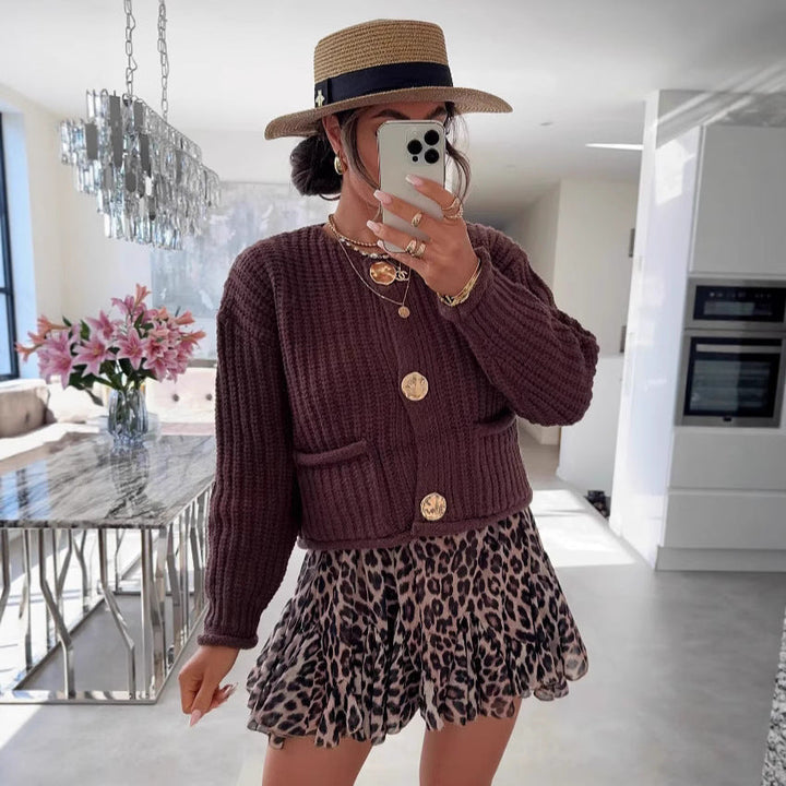 Cozy Chic Damen Strickjacke mit Knöpfen und Taschen