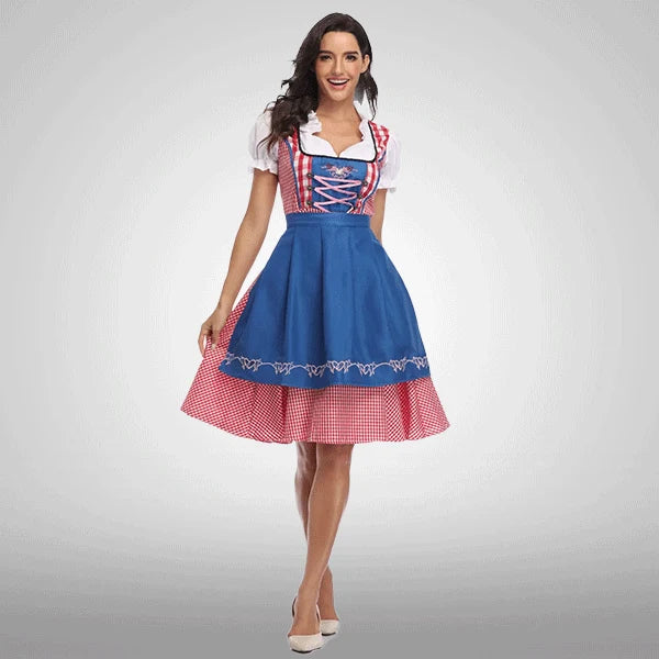 Samt kariertes Dirndlkleid Damen Rot Weiß Blau