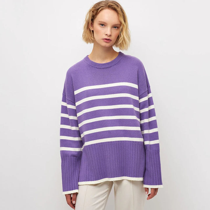 Damen Oversized Gestreifter Strickpullover
