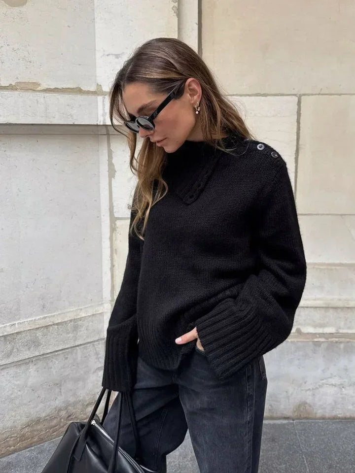 Gemütlicher Pullover mit Knopf-Stehkragen und lockerem Schnitt