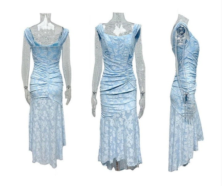 Blaues Glockenblumen-Maxikleid