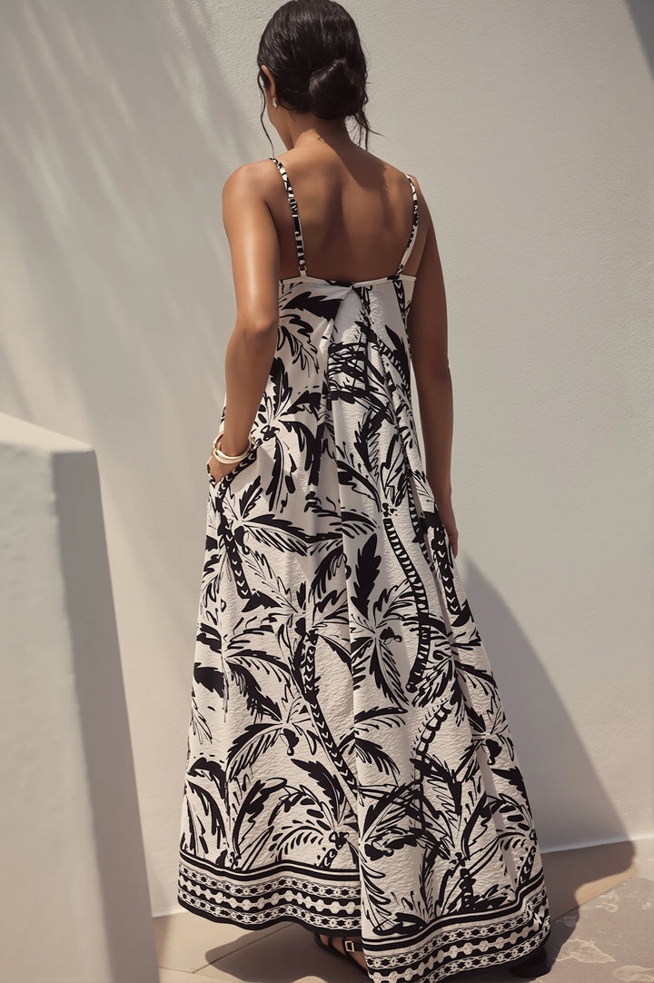 Luftiges Boho-Maxikleid für Damen mit Pflanzenmuster, Seitenansicht