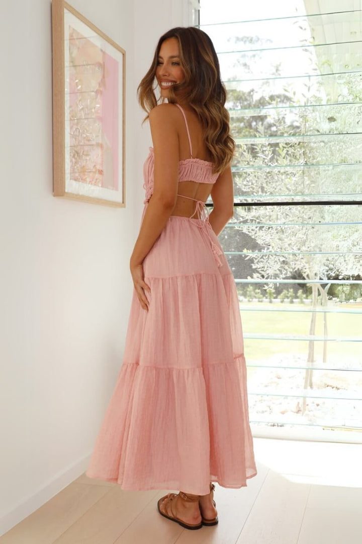 Midi-Kleid aus Chiffon-Baumwollmischung mit verstellbaren Riemen aus Band