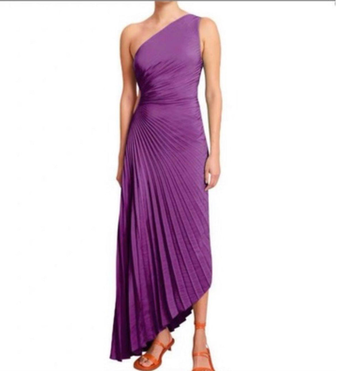 Asymmetrisches One-Shoulder Plissee-Midikleid aus Poly-Georgette