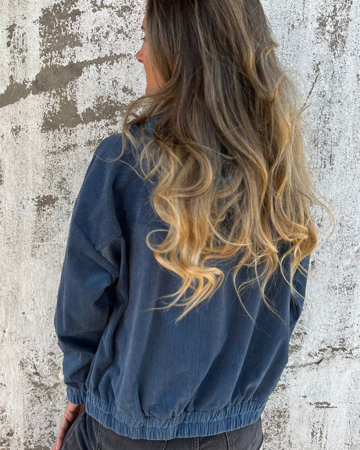Lässige leichte Cord-Jacke mit Kapuze für Damen