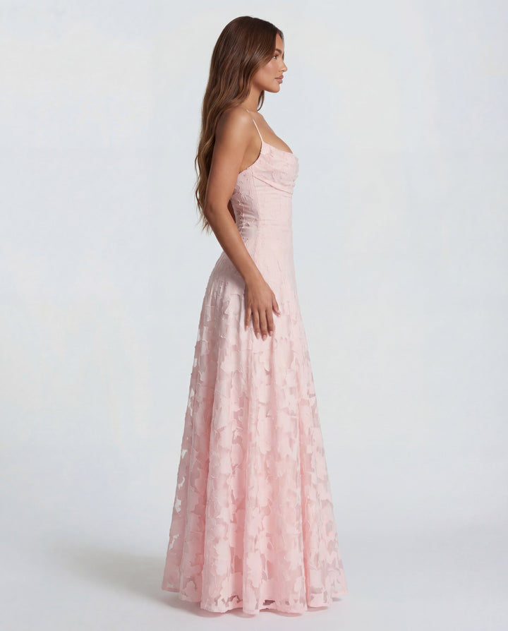 Elegantes Spitzen-Maxikleid mit Spaghettiträgern und geradem Ausschnitt