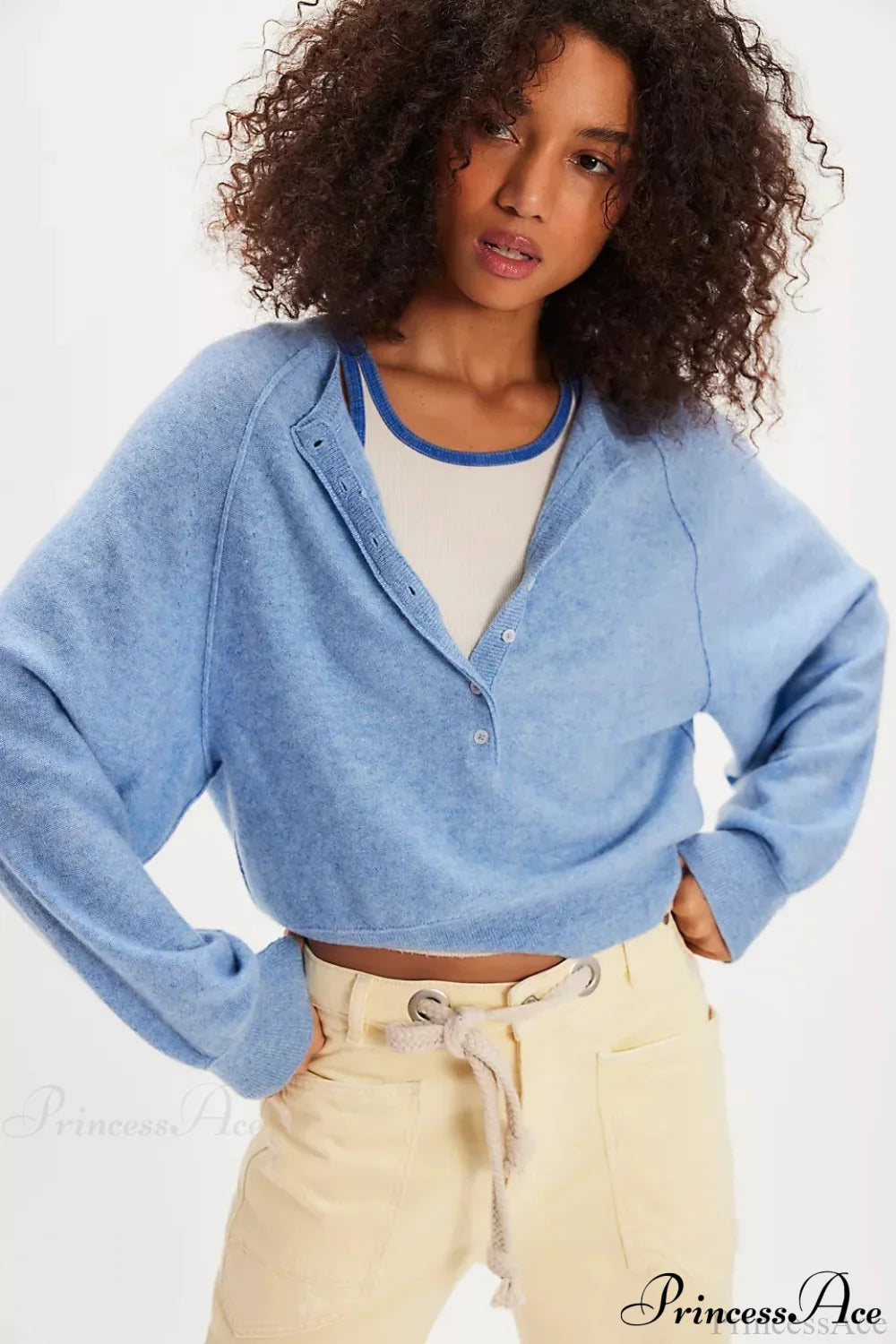 Damen Strickpullover Mit V Ausschnitt Und Knopfleiste
