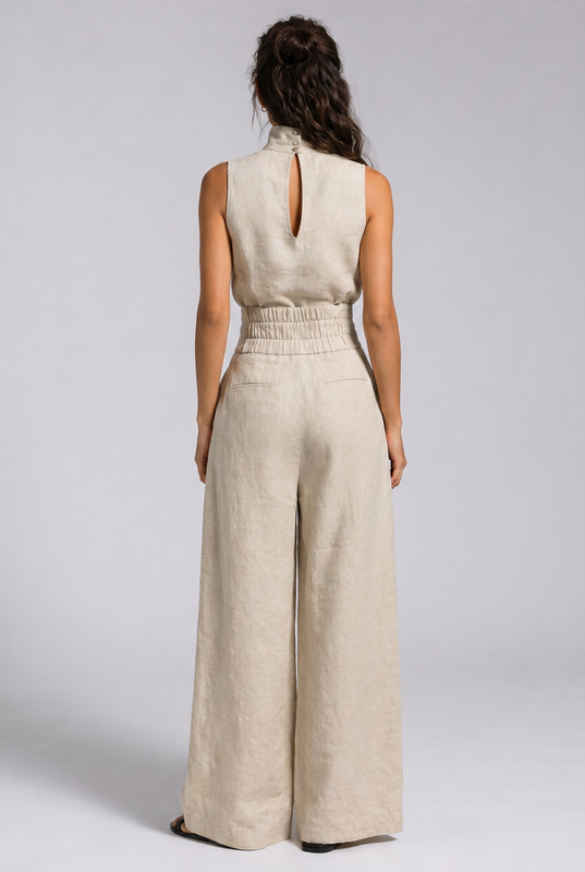 Leichter Damen-Leinen-Zweiteiler als Set mit eleganter, weit geschnittener Hose