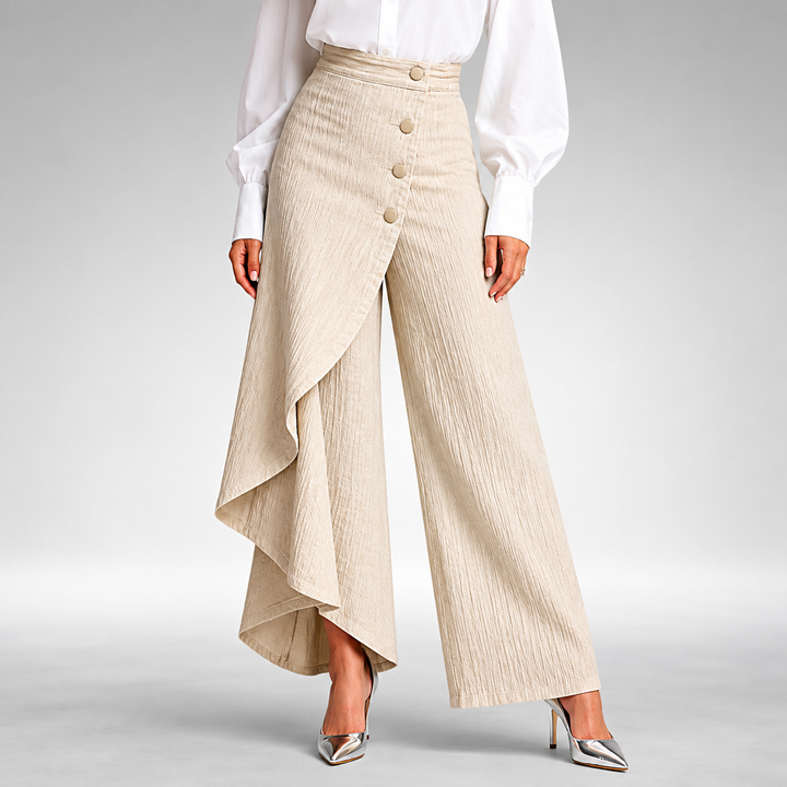 Detailansicht der weiten Hose für Damen mit fließendem Stoff