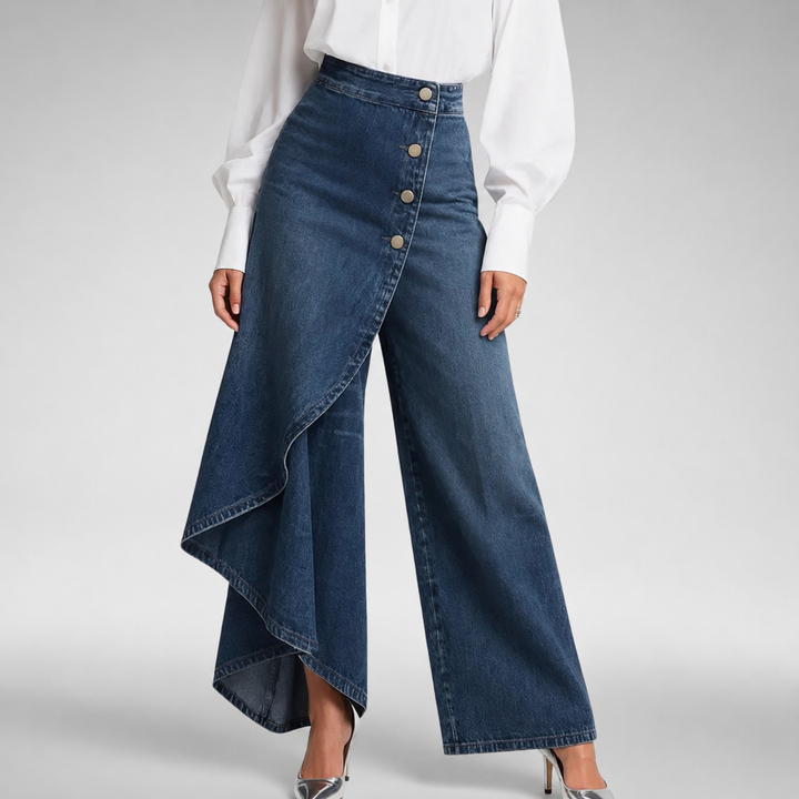 Damen weite Hose mit hohem Bund und fließendem Fall in Vorderansicht