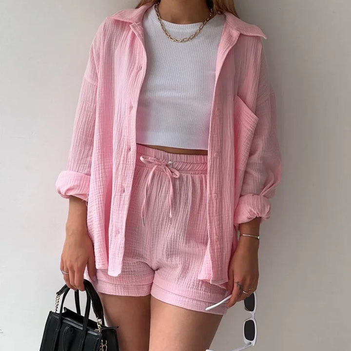Damen Sommer Set Mit Plissierter Struktur