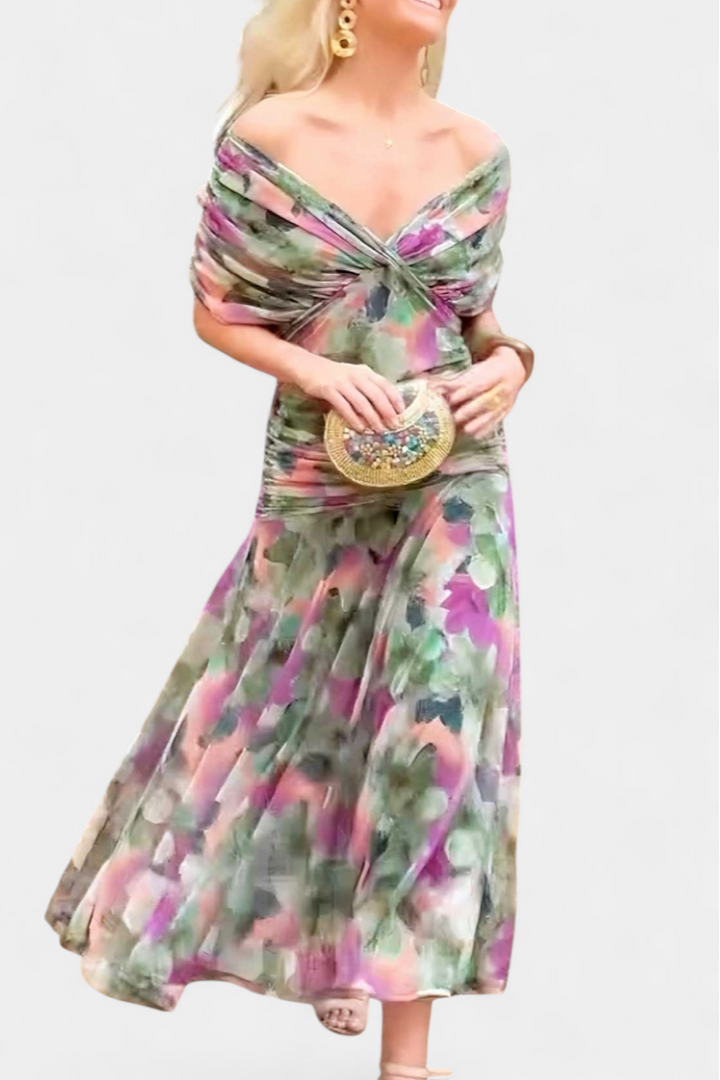 Florales Damenkleid mit V-förmigem Ausschnitt