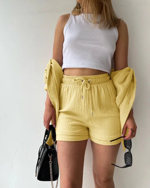 Damen Sommer Set Mit Plissierter Struktur