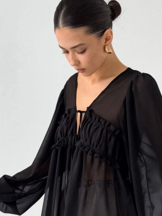 Chiffon-Bluse mit Schleifenkragen Weiß
