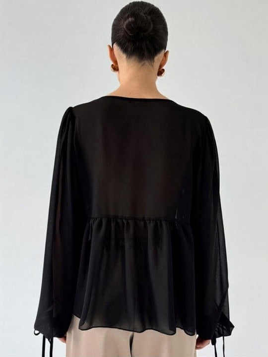 Chiffon-Bluse mit Schleifenkragen Weiß
