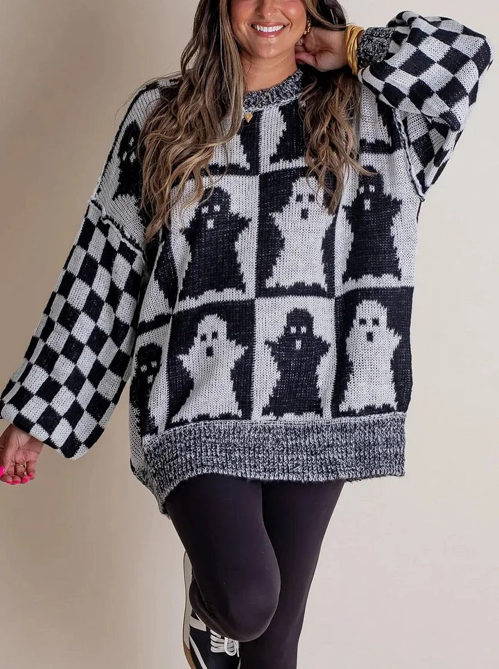 Halloween Kariertes Strickpullover