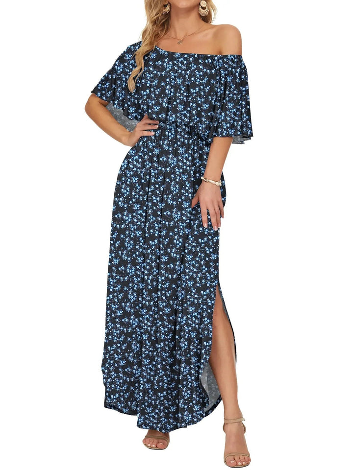 Damen Blumen-Etuikleid mit Carmen-Ausschnitt für den Sommer