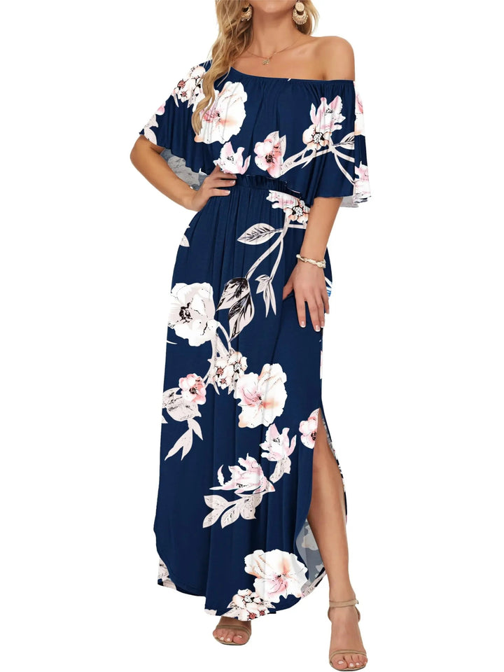 Damen Blumen-Etuikleid mit Carmen-Ausschnitt für den Sommer