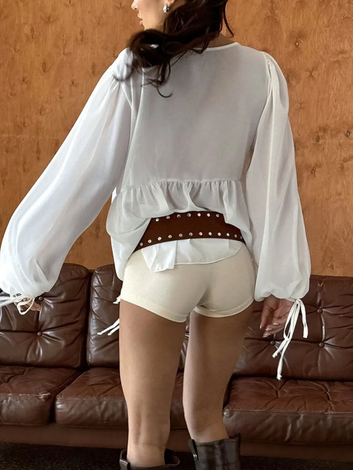Chiffon-Bluse mit Schleifenkragen Weiß