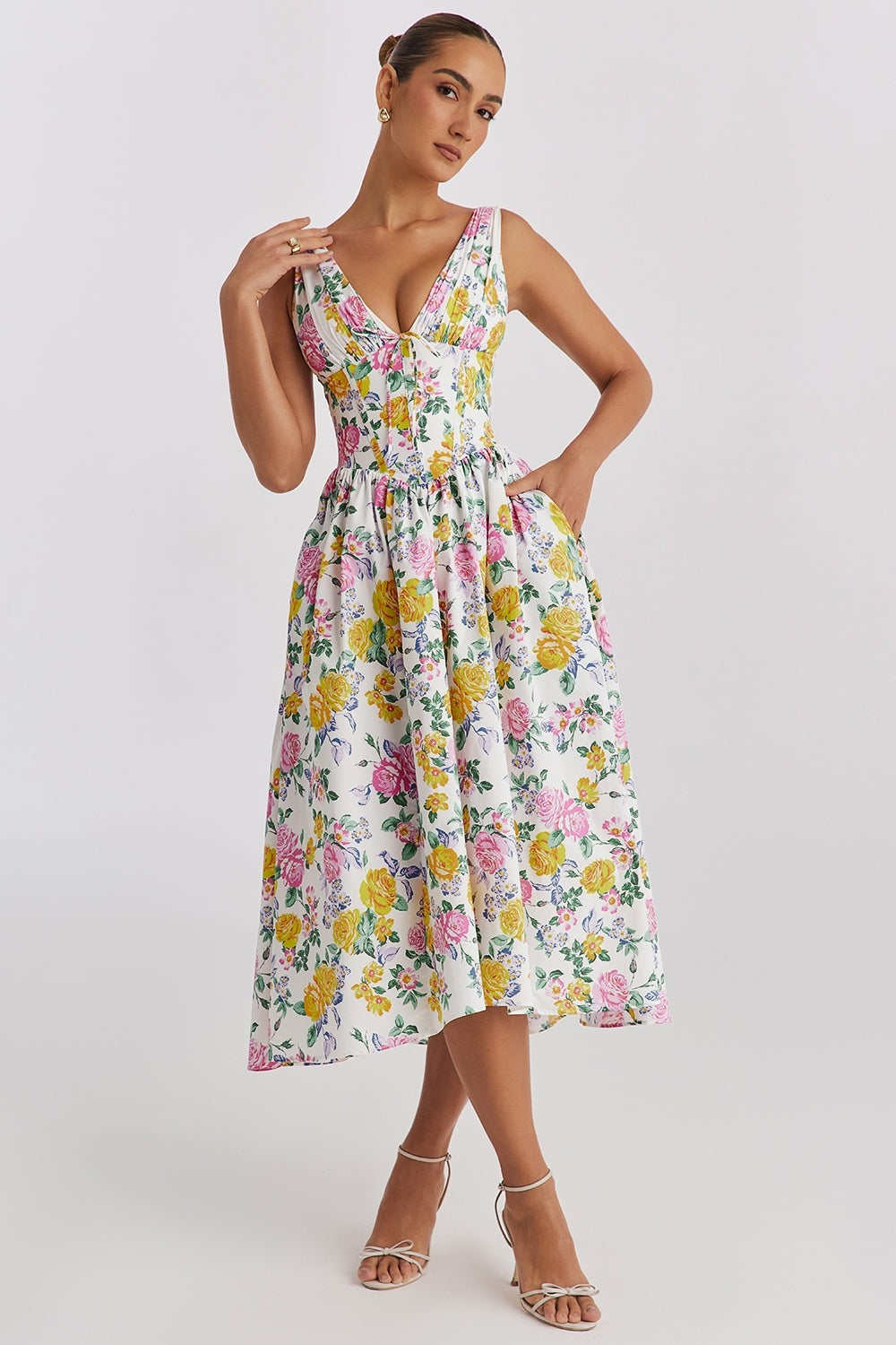 Women's Relaxed Fit Floral Print Midi Dress