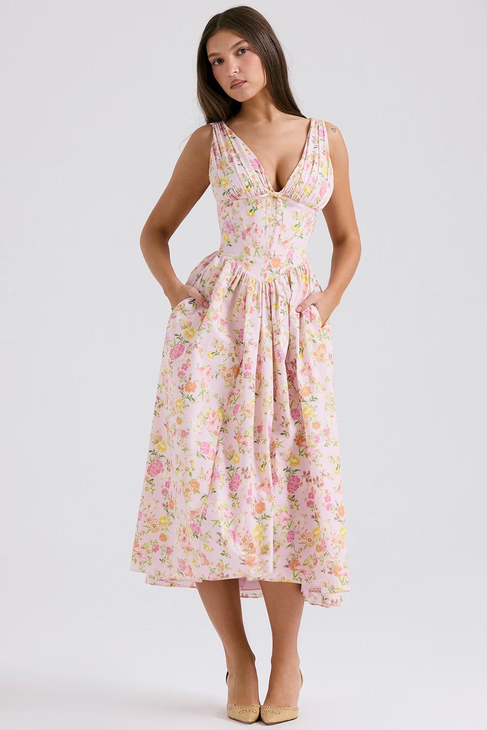 Women's Relaxed Fit Floral Print Midi Dress