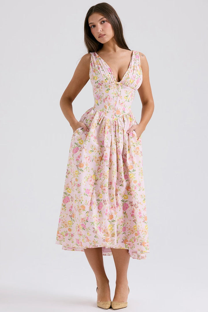 Women's Relaxed Fit Floral Print Midi Dress