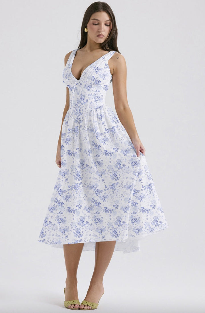 Damen Midikleid mit Blumenprint in lockerer Passform von der Seite
