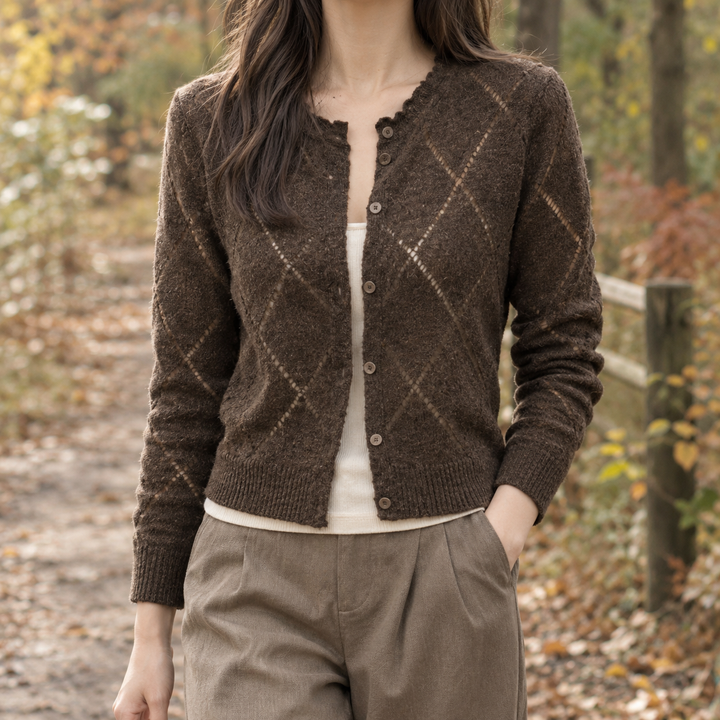 Women's Wool-Blend Cardigan with Diamond Pattern