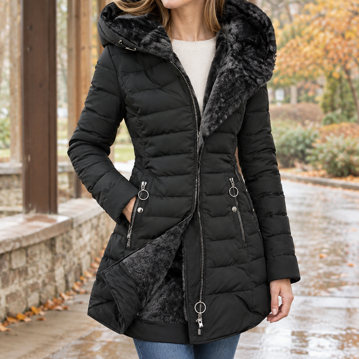 Damen-Steppjacke aus Baumwollmix mit Kapuze in gesteppter Optik