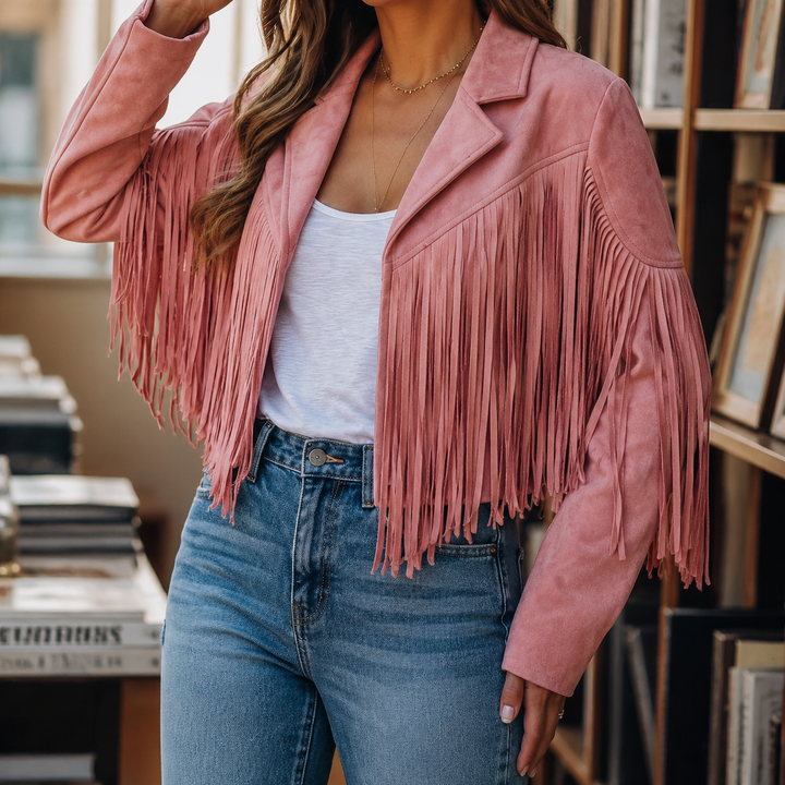 Damen Fransenjacke Im Westernstil Mit Reverskragen