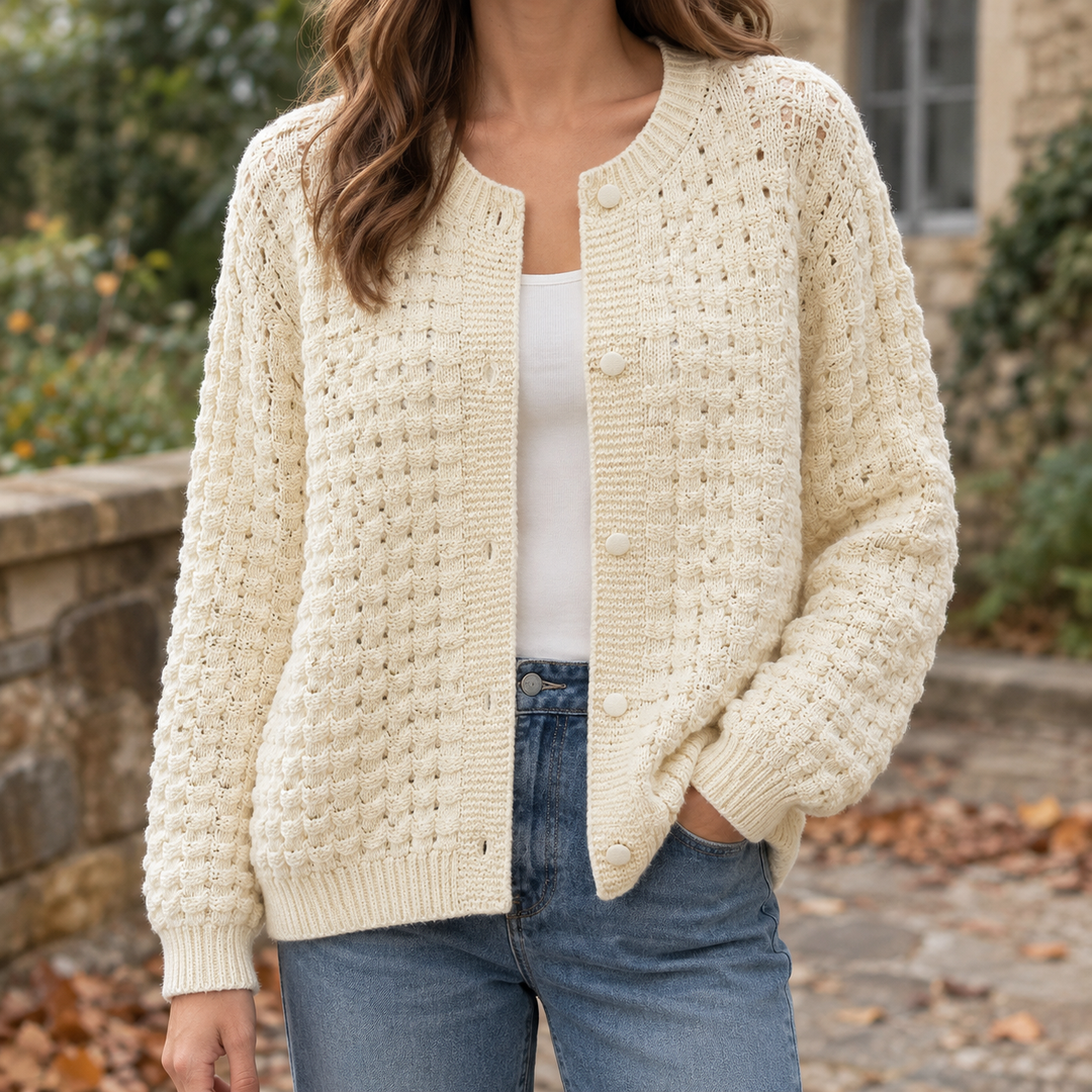 Women's Textured Knit Cardigan With Button Placket